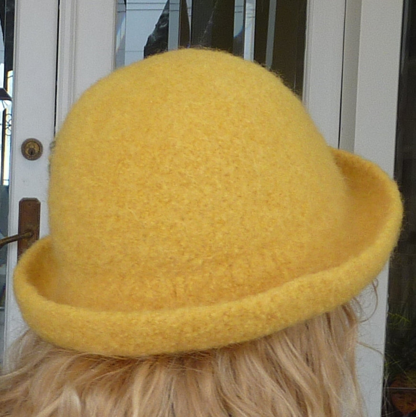 Small Brim Canary Yellow Felted Wool Hat Etsy