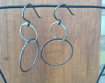 Oxidized double hoop hammered sterling silver earrings