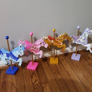Poppins Carousel Horse  10&quot; Long Decor, Hand Cut, Sanded, and Painted