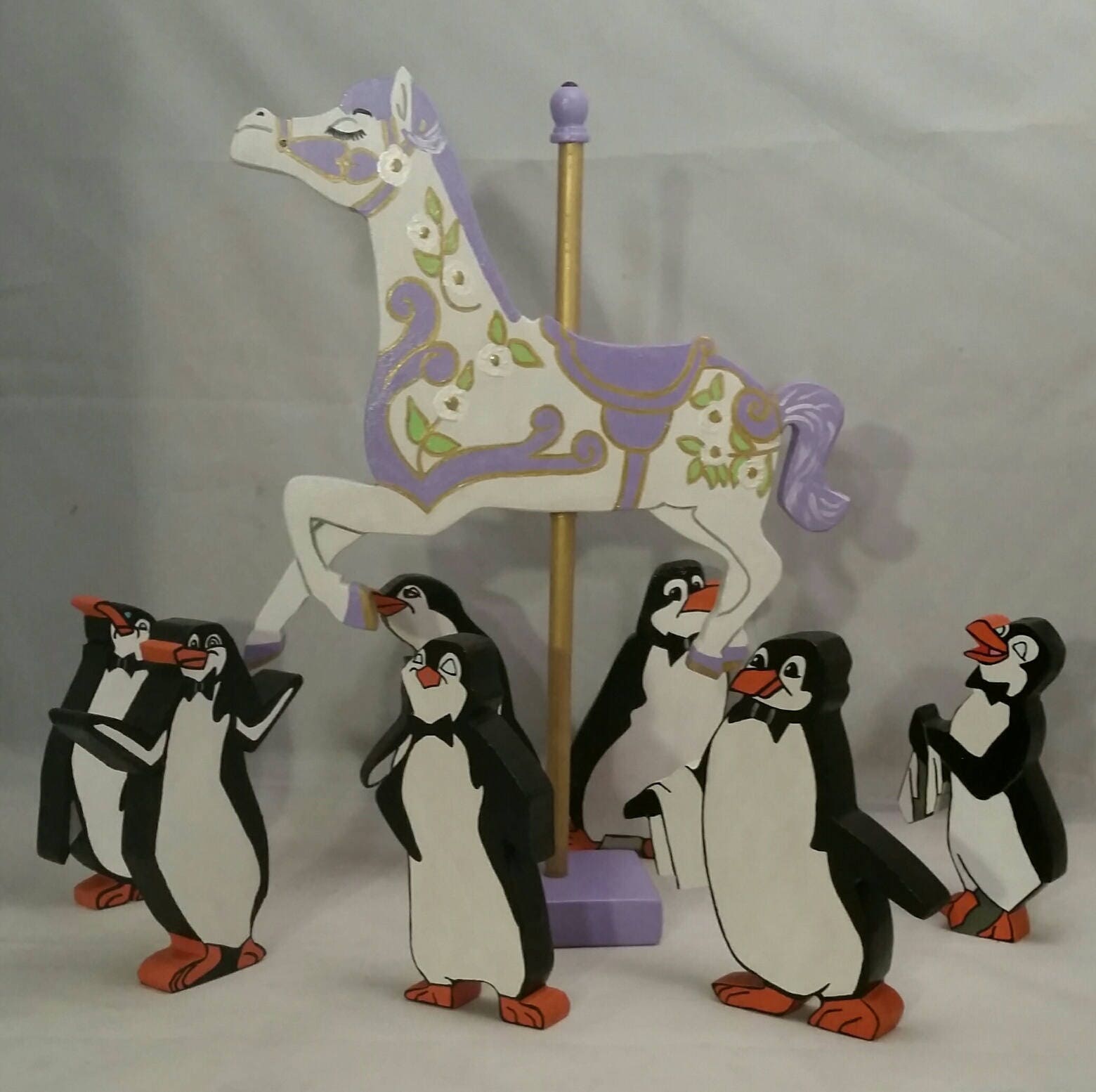 Poppins Package Carousel Horse and 7 Penguins Hand Cut - Etsy