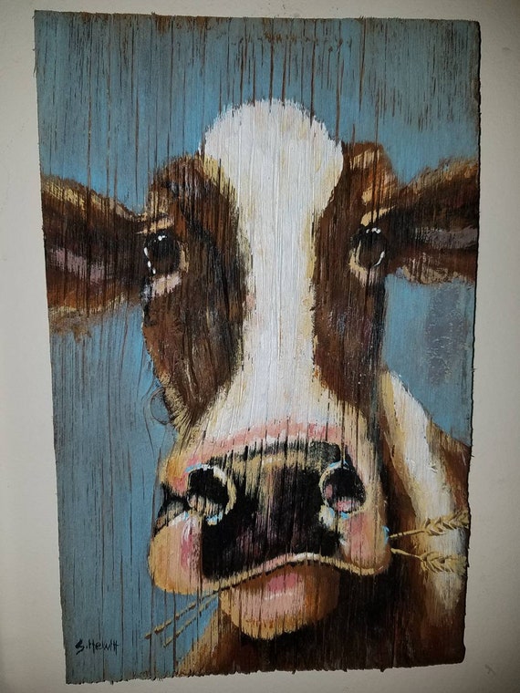 cow painting on wood