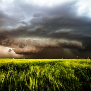 Storm Photography Print - Picture of Powerful Thunderstorm Pulling Wheat Toward It in Southwest Oklahoma Weather Artwork Home Decor