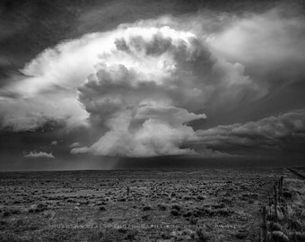 Storm Picture - Black and White Fine Art Landscape Photography Print of Thunderstorm in Oklahoma Panhandle Weather Wall Art Decor