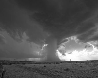 West Texas Photography Print - Black and White Picture of Rain Shaft in Storm Over Desert Plains Weather Thunderstorm Wall Art Photo Decor