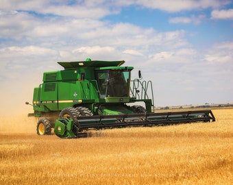 Farm Photography Print - Picture of Combine Harvester Cutting Wheat in Colorado Agriculture Wall Art Rural Country Decor