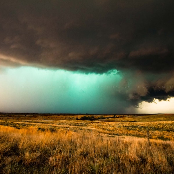 Storm Photography Print - Picture of Teal Hued Thunderstorm Over Prairie in Texas Panhandle Great Plains Landscape Wall Art Nature Decor