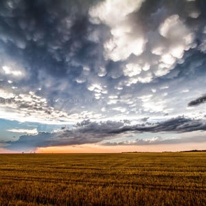 Stormy Sky Photography Print: Texas Storm Clouds Field Great Plains Landscape Scenic Nature Canvas Metal Framed Picture Photo Wall Art Decor