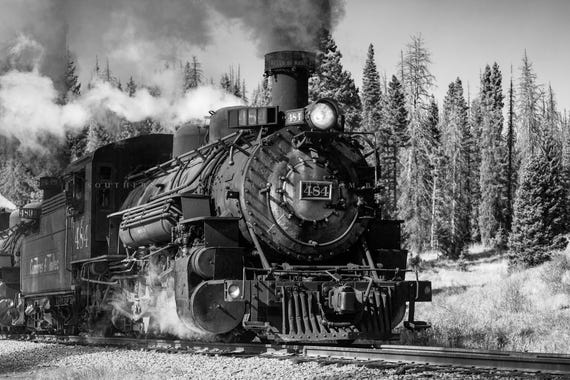 Train Photography Print: Colorado Black & White Steam Engine