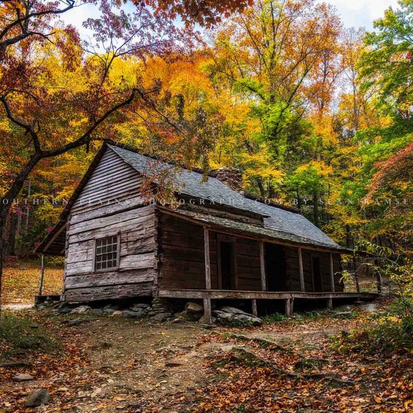 Great Smoky Mountains Photography Print - Picture of Ogle Cabin near Gatlinburg Tennessee Rustic Country Wall Art Appalachian Decor