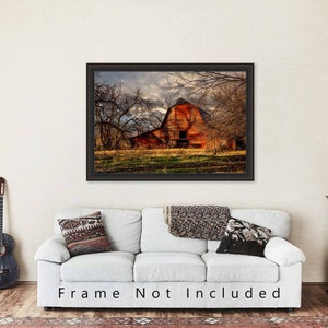 Country Photography Print Picture of Rustic Red Barn on Autumn Day in Oklahoma Farm Landscape Wall Art Farmhouse Decor image 5