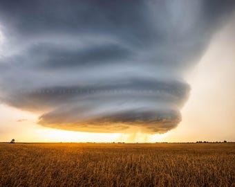 Storm Photography Print: Oklahoma Supercell Thunderstorm Extreme Weather Cloud Field Canvas Metal Framed Picture Photo Wall Art Decor
