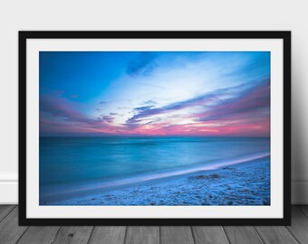 Framed Coastal Print with Optional Mat - Picture of Scenic Sunset Over Emerald Waters in Florida Gulf Coast Photography Beach Decor