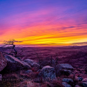 Great Plains Photography Print - Picture of Vivid Sunset at Mount Scott in Wichita Mountains Oklahoma Landscape Wall Art Nature Decor