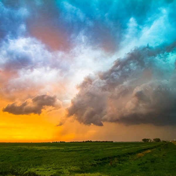 Great Plains Photography Print - Picture of Colorful Storm Clouds at Sunset on Spring Evening in Kansas Thunderstorm Wall Art Nature Decor