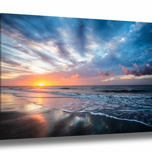 Coastal Canvas Wall Art - Gallery Wrap of Scenic Sunrise Over Beach at Hilton Head Island South Carolina Seascape Photography Ocean Decor