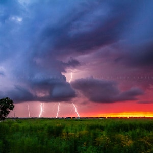 Lightning Strikes at Sunset in Oklahoma • Print | Canvas | Metal | Framed • Storm, Weather, Landscape, Photography, Picture, Wall Art