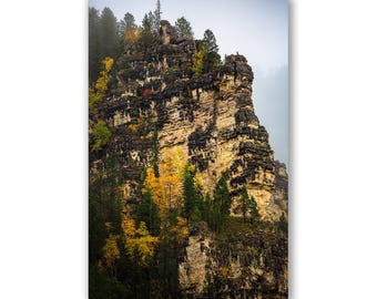 Spearfish Canyon Photography Print: South Dakota Black Hills Foggy Landscape Western Nature Canvas Metal Framed Picture Photo Wall Art Decor