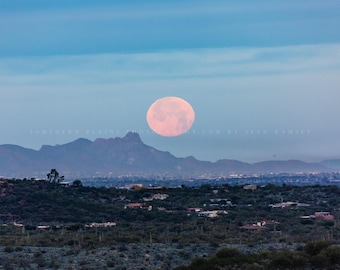 Tucson AZ Photography Print: Arizona Full Moon Southwest Desert Landscape Western Lunar Canvas Metal Framed Picture Photo Wall Art Decor