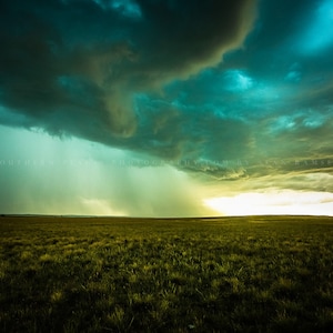 Storm Photography Print - Picture of Thunderstorm Over Open Prairie on Late Summer Day in Nebraska Weather Wall Art Nature Decor