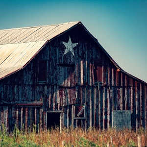 Country Photography Print - Picture of Old Red Barn with Painted Star in Oklahoma Farm Wall Art Farmhouse Decor