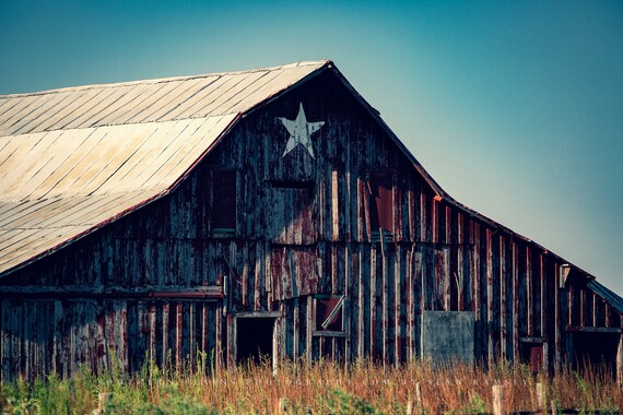 Picture of Old Barn in Oklahoma Rustic Red Barn Photography Art Print 