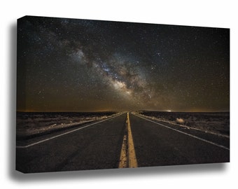 Celestial Canvas Wall Art - Gallery Wrap of Highway Leading to Milky Way on Starry Night in Arizona Desert Photography Wanderlust Decor