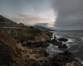 Ocean Landscape Art Print - Fine Art Photograph of Bixby Bridge and Fog Rolling Into Big Sur California Wall Art Pacific Highway Picture