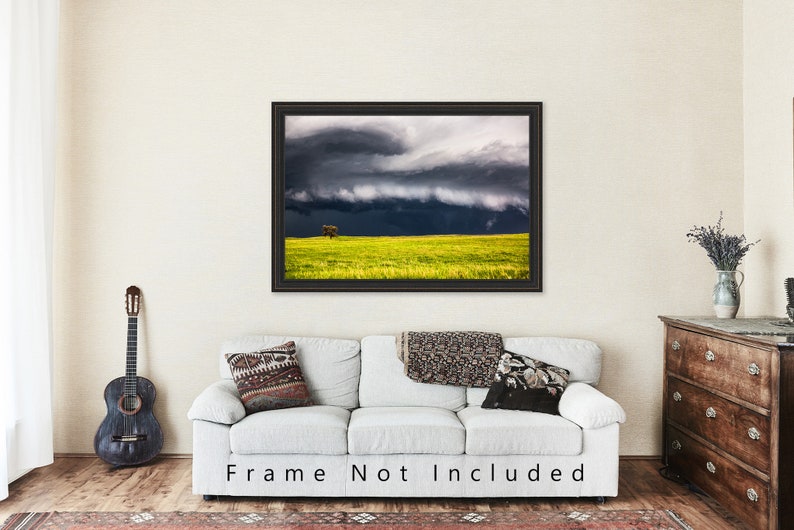 Storm Photography Print Picture of Thunderstorm Passing Behind Lone Tree on Nebraska Prairie Landscape Wall Art Nature Decor image 5