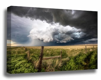 Storm Canvas Wall Art (Ready to Hang) Gallery Wrap of Thunderstorm Over Fence in Colorado Great Plains Photography Nature Decor