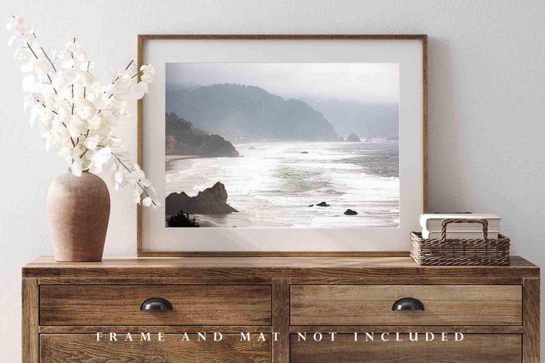 Beach Photography Print: Oregon Coast Pacific Northwest Coastal Seascape Foggy Landscape Canvas Metal Framed Picture Photo Wall Art Decor image 6