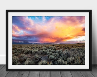 Framed Print with Optional Mat - Picture of Colorful Storm Clouds Over Sagebrush near Taos New Mexico Southwestern Wall Art Nature Decor