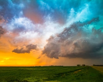 Colorful Storm Clouds at Sunset in Kansas • Print | Canvas | Metal | Framed • Thunderstorm, Weather, Sky, Photography, Picture, Wall Art