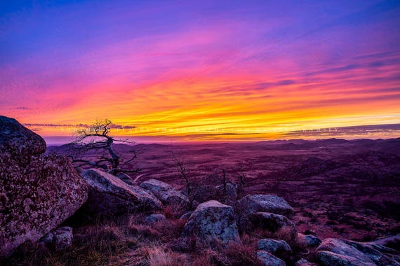 Wichita Mountains Photography Print: Oklahoma Sunset Sky Mount