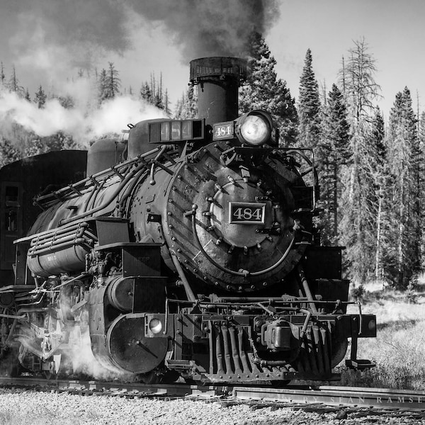 Train Photography Print - Black and White Picture of Steam Engine in Colorado - Locomotive Wall Art Western Photo Artwork Decor 4x6 to 40x60