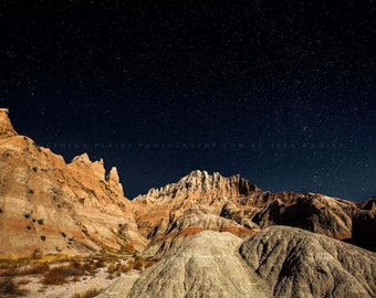 Great Plains Photography Print - Picture of Starry Sky Over Pinnacles in Badlands National Park South Dakota Western Wall Art Nature Decor