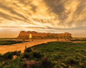 Great Plains Photography Print (Not Framed) Picture of Monument Rocks Under Stormy Sky at Sunset in Kansas Prairie Wall Art Western Decor