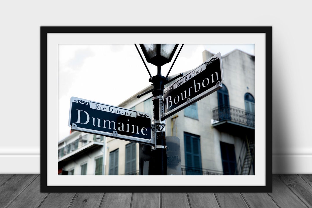 Framed Print ready to Hang NOLA Wall Art of Dumaine and Bourbon Street Signs in New Orleans