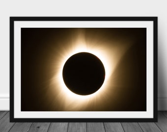 Framed and Matted Photography Print - Picture of Total Solar Eclipse Celestial Wall Art Sun Moon Science Decor