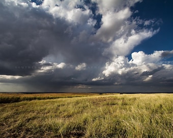 Great Plains Photography Print (Not Framed) Picture of Storm Clouds Building Over Golden Prairie in Oklahoma Sky Wall Art Western Decor