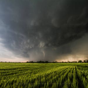 Storm Photography Print - Picture of Tornado Emerging from Rain on Stormy Day in Kansas Thunderstorm Wall Art Extreme Weather Decor