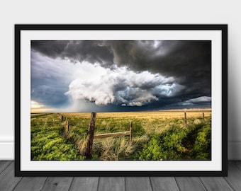 Framed Storm Print - Picture of Thunderstorm Over Prairie on Stormy Day in Colorado Great Plains Wall Art Nature Decor