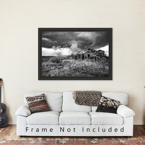 Black and White Photography Art Print Picture of Old Abandoned House and Passing Storm On Kansas Prairie Vintage Style Rustic Decor image 5