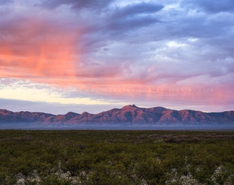 Chihuhuan Desert Photography Print - Picture of Sunlit Clouds Over Del Norte-Santiago Mountains West Texas Big Bend Wall Art Western Decor