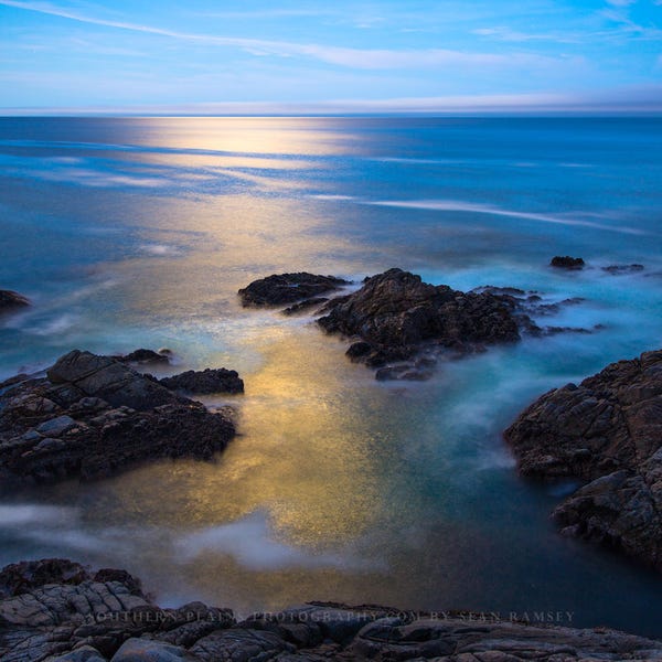 Küsten Fotografie Druck - Bild vom Pazifischen Ozean mit Mondlicht Spiegelung am Big Sur California Seascape Wand Kunst West Coast Decor