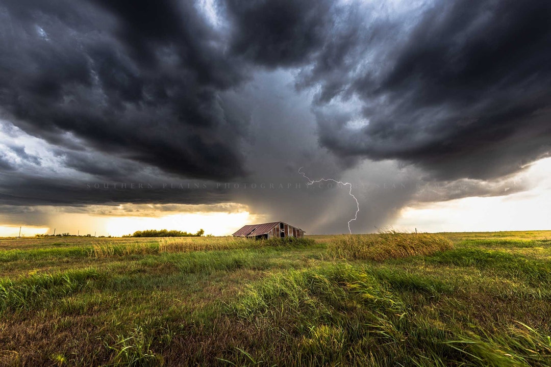 Storm Photography Print Picture of Lightning Strike Behind Barn on ...