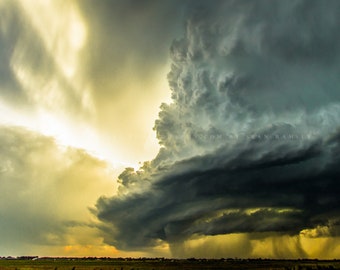 Storm Photography Print - Picture of Supercell Thunderstorm Backlit by Sunlight on Spring Day in Oklahoma Thunderstorm Wall Art Nature Decor