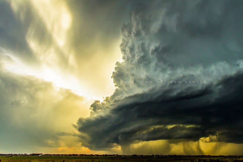 Storm Photography Print Picture of Supercell Thunderstorm Backlit by Sunlight on Spring Day in Oklahoma Thunderstorm Wall Art Nature Decor image 1