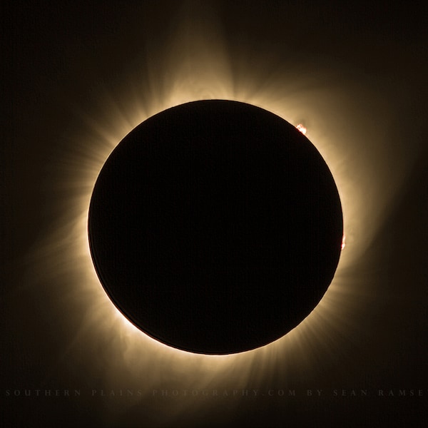 Eclipse Wall Art Photography Print - Picture of Total Solar Eclipse with Visible Sun Flares in Black and Gold Sky Photo Artwork Decor