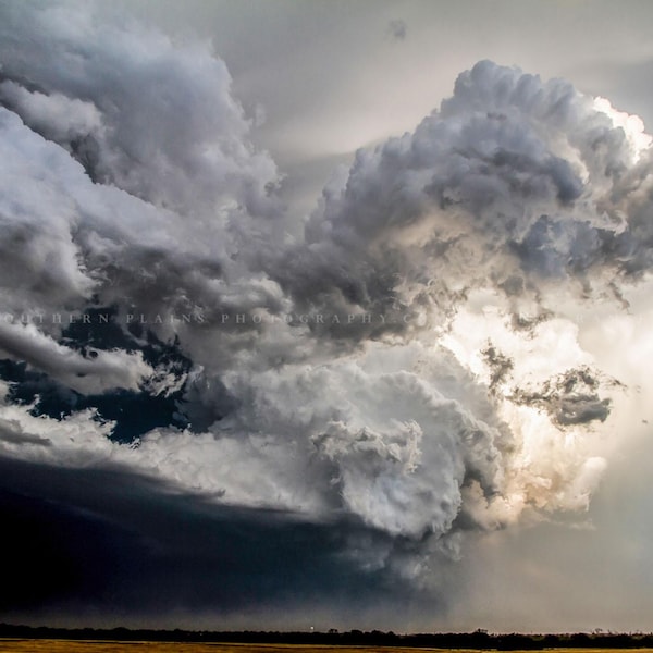 Storm Cloud Photography Print: Oklahoma Supercell Thunderstorm Extreme Weather Sky Stormy Canvas Metal Framed Picture Photo Wall Art Decor