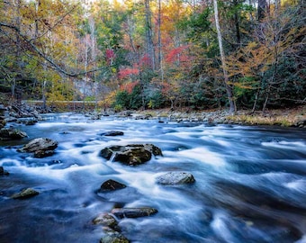 Great Smoky Mountains Photography Print: Tennessee Laurel Creek Autumn Landscape Fall River Canvas Metal Framed Picture Photo Wall Art Decor